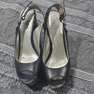 Guess Elegant Black Peep Toe Slingbacks